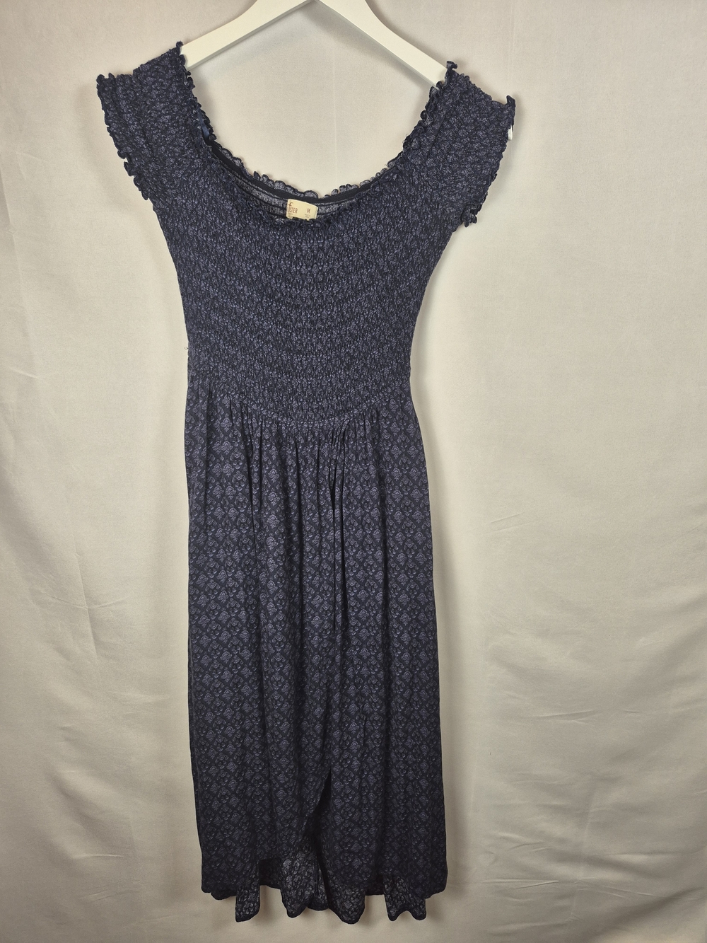 Hollister Navy Blue Midi Dress with Smocked Bodice Size M